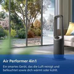 PHILIPS AMF970/10 Luftreiniger, Ventilator, Heizlüfter, Luftbefeuchter Anthrazitgrau/Aschgold (2200 Watt, Raumgröße: 48 m², 3-Schichten-HEPA-Filtersystem (Vorfilter, HEPA- und Aktivkohlefilter))