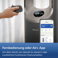 PHILIPS AMF970/10 Luftreiniger, Ventilator, Heizlüfter, Luftbefeuchter Anthrazitgrau/Aschgold (2200 Watt, Raumgröße: 48 m², 3-Schichten-HEPA-Filtersystem (Vorfilter, HEPA- und Aktivkohlefilter))