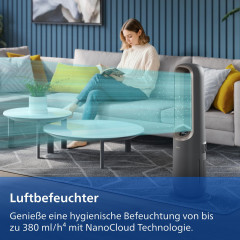 PHILIPS AMF970/10 Luftreiniger, Ventilator, Heizlüfter, Luftbefeuchter Anthrazitgrau/Aschgold (2200 Watt, Raumgröße: 48 m², 3-Schichten-HEPA-Filtersystem (Vorfilter, HEPA- und Aktivkohlefilter))