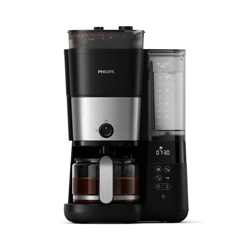 PHILIPS All-in-1 Brew Filterkaffeemaschine mit integriertem Mahlwerk HD7900/90, Kaffeemaschine mit Zeitschaltuhr (Timer) Schwarz/Edelstahl