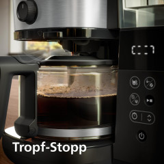 PHILIPS All-in-1 Brew Filterkaffeemaschine mit integriertem Mahlwerk HD7900/90, Kaffeemaschine mit Zeitschaltuhr (Timer) Schwarz/Edelstahl