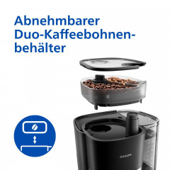 PHILIPS All-in-1 Brew Filterkaffeemaschine mit integriertem Mahlwerk HD7900/90, Kaffeemaschine mit Zeitschaltuhr (Timer) Schwarz/Edelstahl