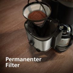 PHILIPS All-in-1 Brew Filterkaffeemaschine mit integriertem Mahlwerk HD7900/90, Kaffeemaschine mit Zeitschaltuhr (Timer) Schwarz/Edelstahl