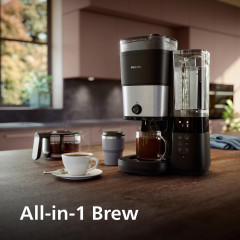 PHILIPS All-in-1 Brew Filterkaffeemaschine mit integriertem Mahlwerk HD7900/90, Kaffeemaschine mit Zeitschaltuhr (Timer) Schwarz/Edelstahl
