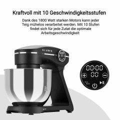 KLAMER Knetmaschine Küchenmaschine Schwarz (Rührschüsselkapazität: 6 l, 1800 Watt)
