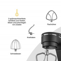 KLAMER Knetmaschine Küchenmaschine Schwarz (Rührschüsselkapazität: 6 l, 1800 Watt)