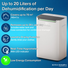 ERIKSSØN 20L/24h Dry Pro Plus Luftentfeuchter White, Raumgröße: 70 m²)