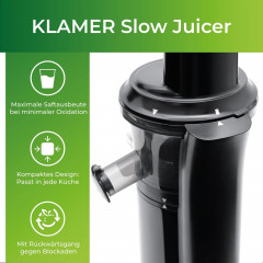KLAMER Entsafter 150W Slow Juicer 150 Watt, Schwarz
