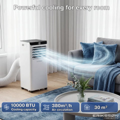 ERIKSSØN Silent Comfort Series Klimagerät weiß Mobile Klimagerät Schwarz (Max. Raumgröße: 30 m², EEK: A)