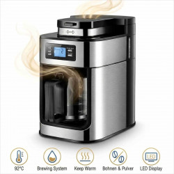 DEBUY Mahlwerk Glaskanne Bohnen & Pulver Kaffeemaschine Silber