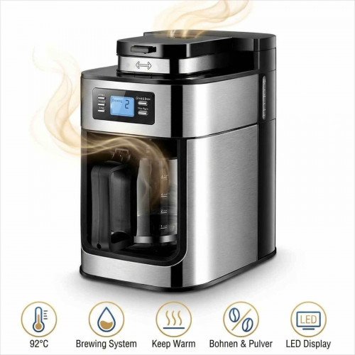 DEBUY Mahlwerk Glaskanne Bohnen & Pulver Kaffeemaschine Silber