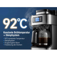 DEBUY Mahlwerk Glaskanne Bohnen & Pulver Kaffeemaschine Silber