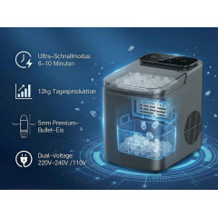 BYTELIKE 12kg/24h 95W 1,2L Selbstreinigend 6-10 Min. Eiswürfelmaschine
