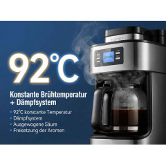 DEBUY 1,2L Mahlwerk 1000W Edelstahl Kaffeemaschine Silber