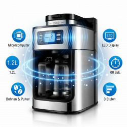DEBUY 1,2L Mahlwerk 1000W Edelstahl Kaffeemaschine Silber DEBUY 1,2L Mahlwerk 1000W Edelstahl Kaffeemaschine Silber