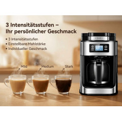 DEBUY 1,2L Mahlwerk 1000W Edelstahl Kaffeemaschine Silber