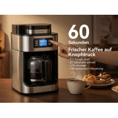 DEBUY 1,2L Mahlwerk 1000W Edelstahl Kaffeemaschine Silber