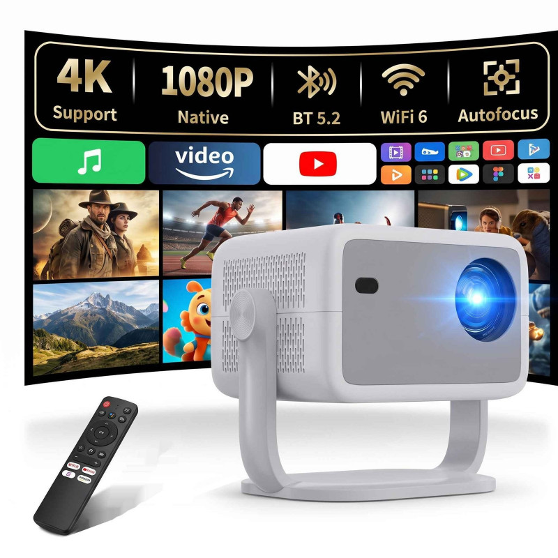 DEBUY Native 1080P 4K-Decoding Auto-Fokus WiFi 6 Mini Beamer(Full-HD+, 650 ANSI-Lumen)