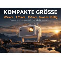 DEBUY Native 1080P 4K-Decoding Auto-Fokus WiFi 6 Mini Beamer(Full-HD+, 650 ANSI-Lumen)
