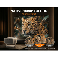 DEBUY Native 1080P 4K-Decoding Auto-Fokus WiFi 6 Mini Beamer(Full-HD+, 650 ANSI-Lumen)