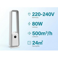 DEBUY Rotorlos 24-Stufen 36W 50° HEPE Ventilator Weiß (80 Watt)
