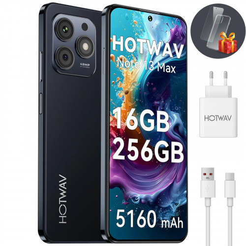 HOTWAV Note 13 Max 256 GB Schwarz, Android Smartphone, Smartphone ohne Vertrag, Günstige handy, Mobiltelefon, 24 Monate Garantie. Dual SIM