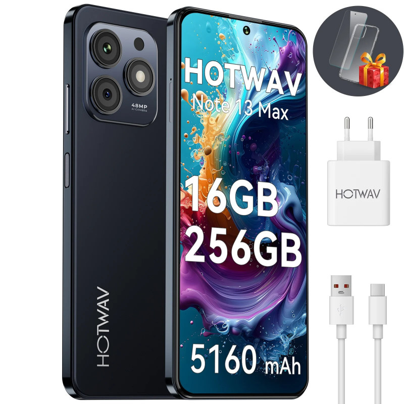 HOTWAV Note 13 Max 256 GB Schwarz, Android Smartphone, Smartphone ohne Vertrag, Günstige handy, Mobiltelefon, 24 Monate Garantie. Dual SIM